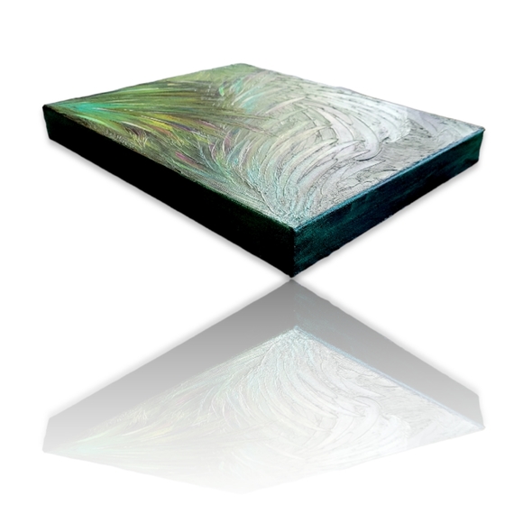Original Acrylic Peacock Palm Feathers Abstract Painting Gallery Canvas 11x14 - Picture 5 of 14
